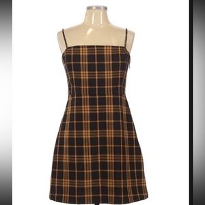 Wilfred (Aritzia) black and brown-orange plaid mini dress